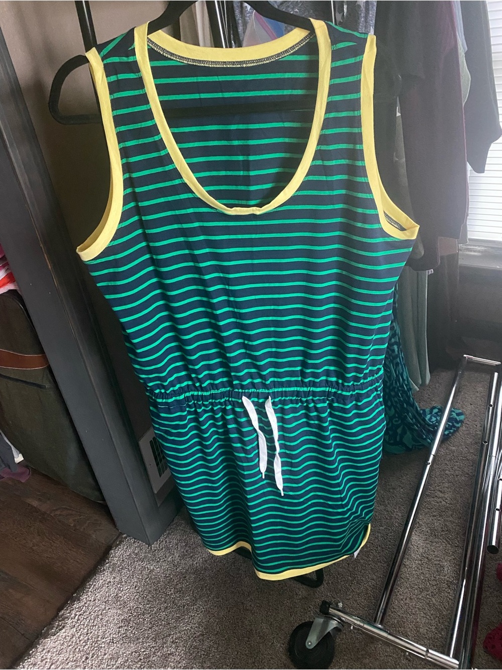 Women’s Imily Bela Green & Yellow Striped Sleeveless Drawstring Dress